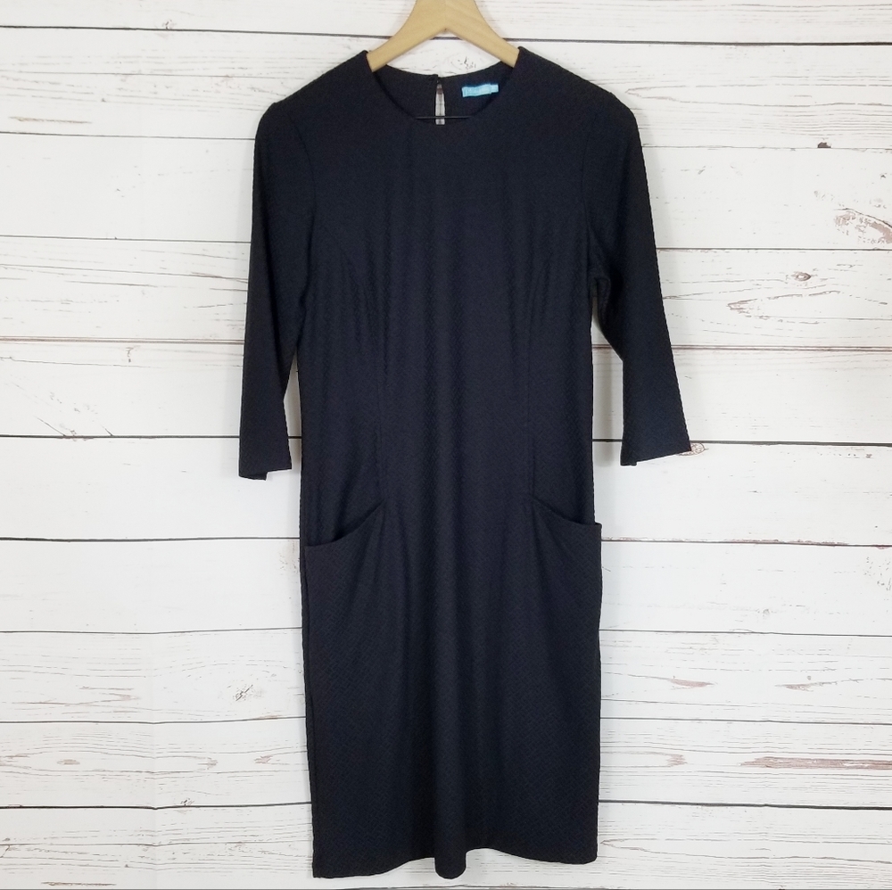 J. McLaughlin Black Three-Quarter Sleeve Shift Dress